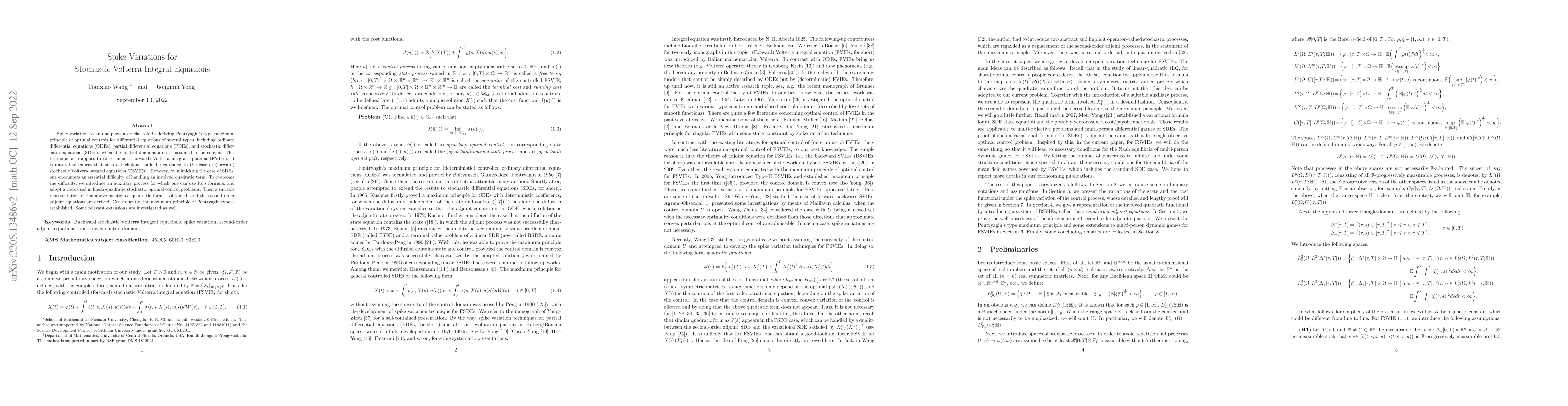 Thumbnail for Spike Variations for Stochastic Volterra Integral Equations