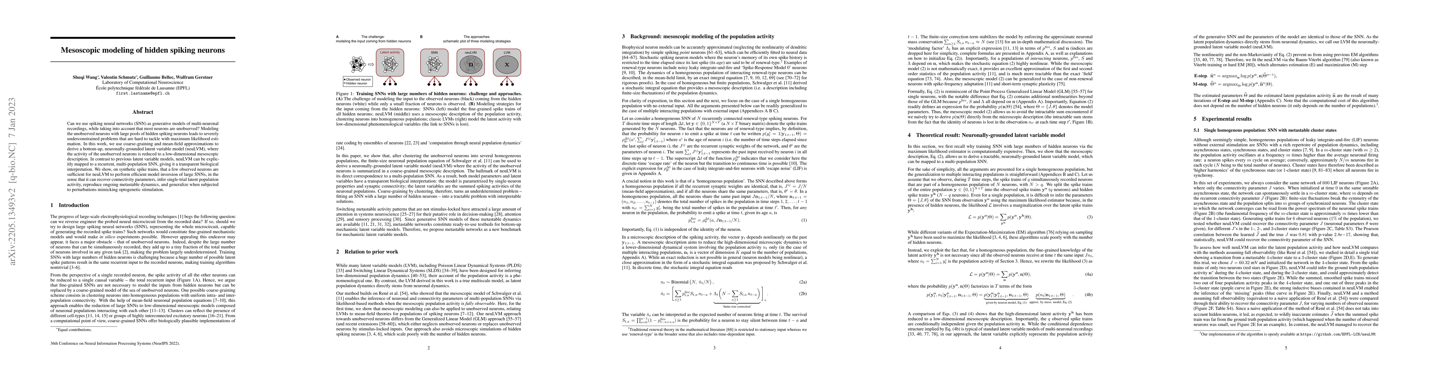 Thumbnail for Mesoscopic modeling of hidden spiking neurons