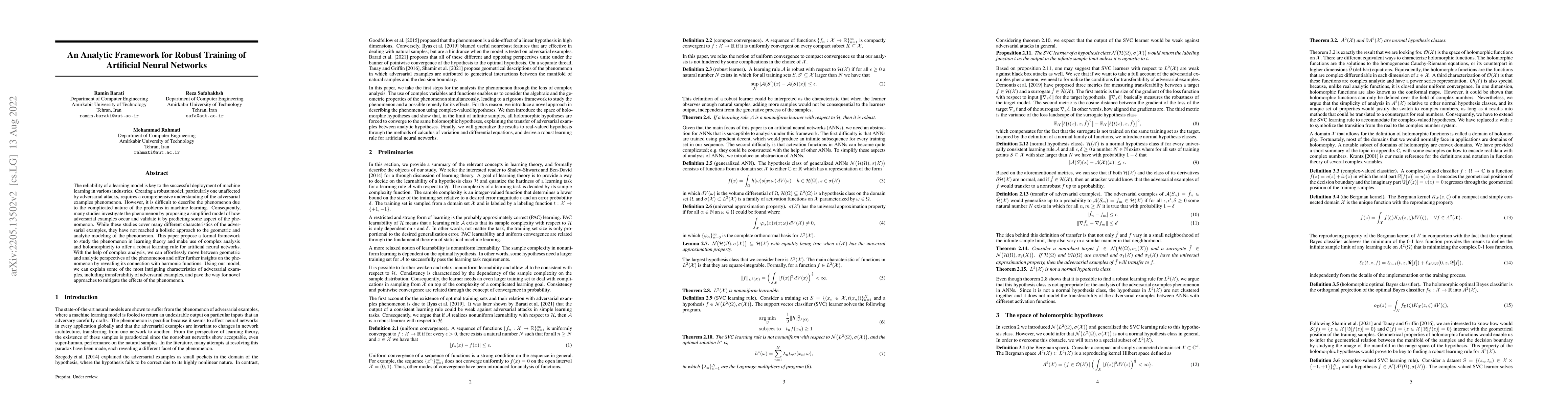 Thumbnail for An Analytic Framework for Robust Training of Artificial Neural Networks