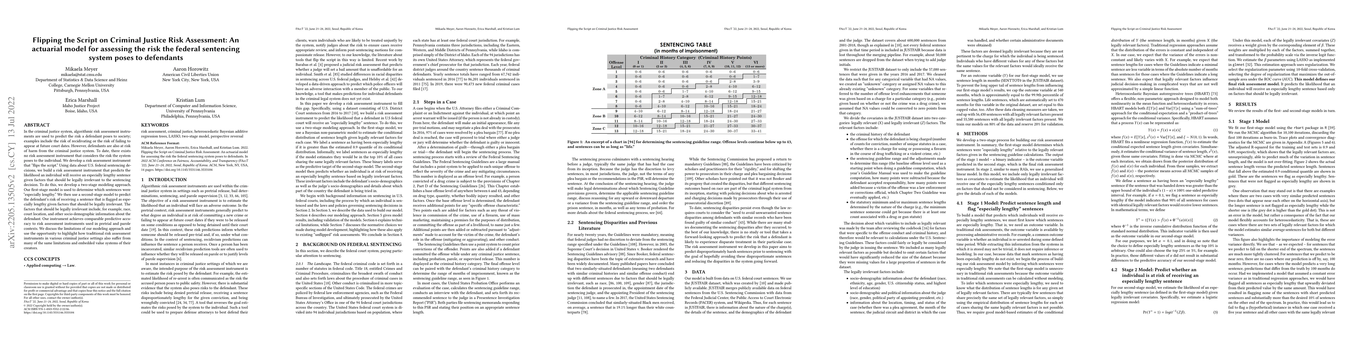 Thumbnail for Flipping the Script on Criminal Justice Risk Assessment: An actuarial
  model for assessing the risk the federal sentencing system poses to
  defendants