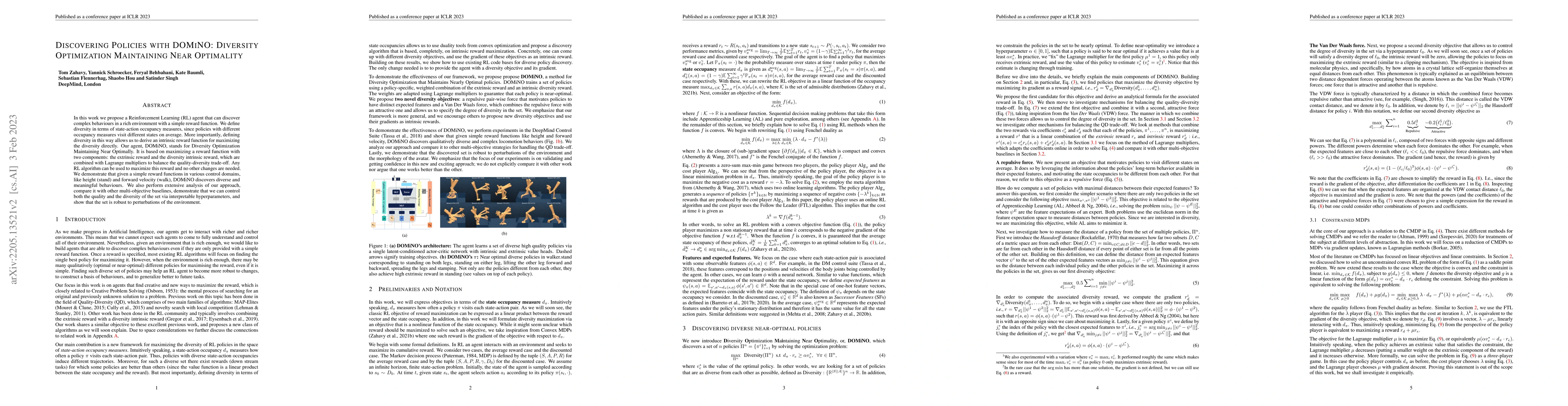 Thumbnail for Discovering Policies with DOMiNO: Diversity Optimization Maintaining
  Near Optimality