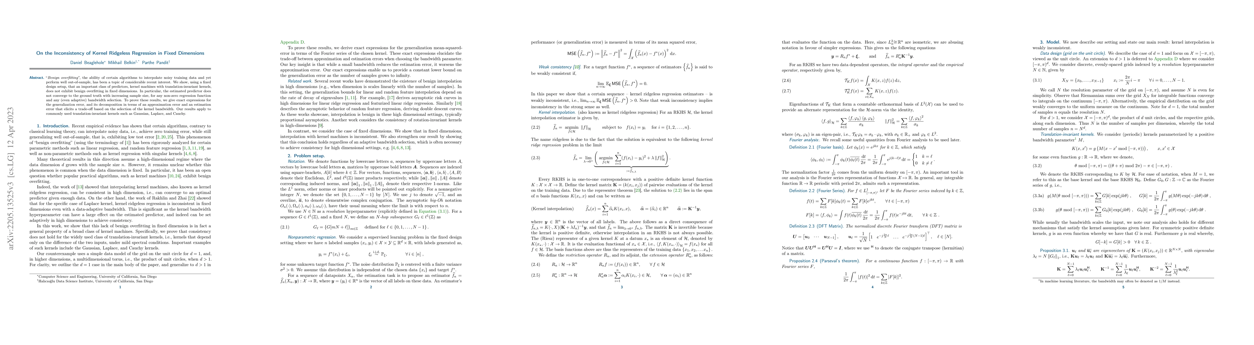 Thumbnail for On the Inconsistency of Kernel Ridgeless Regression in Fixed Dimensions