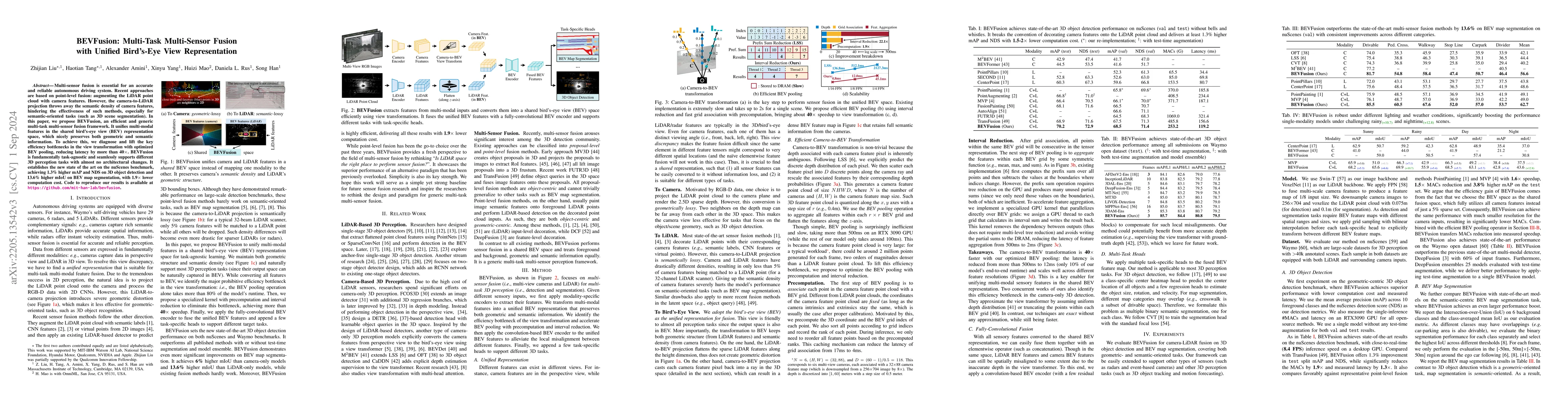 Thumbnail for BEVFusion: Multi-Task Multi-Sensor Fusion with Unified Bird's-Eye View
  Representation