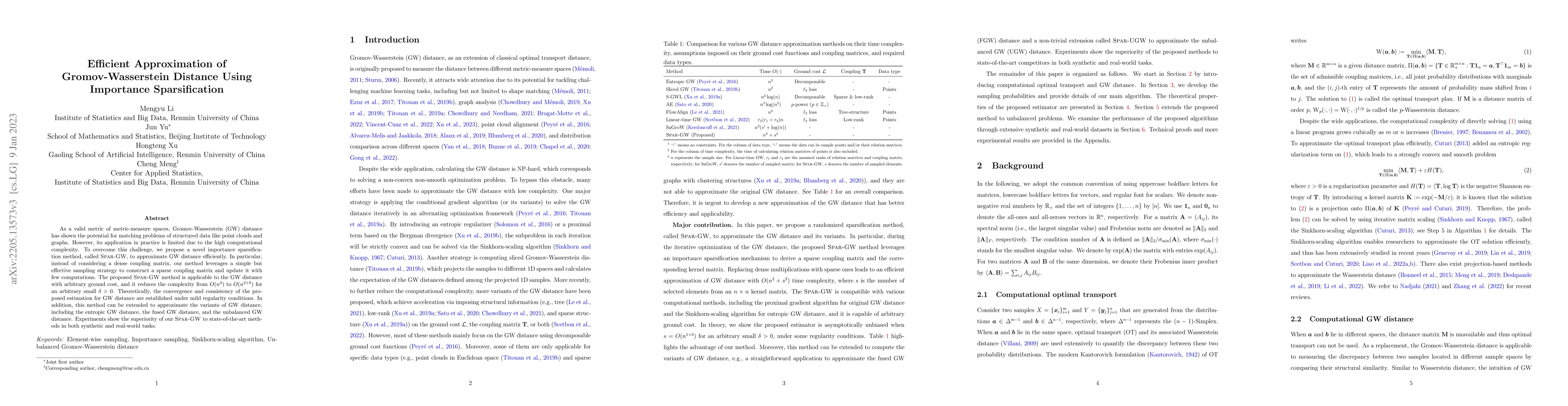 Thumbnail for Efficient Approximation of Gromov-Wasserstein Distance Using Importance
  Sparsification