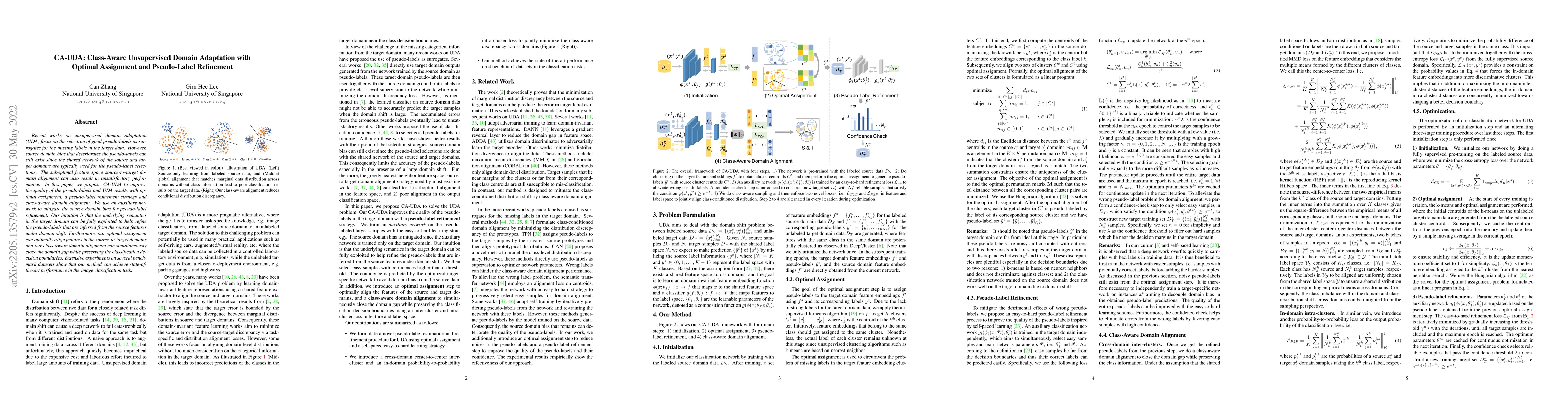Thumbnail for CA-UDA: Class-Aware Unsupervised Domain Adaptation with Optimal
  Assignment and Pseudo-Label Refinement