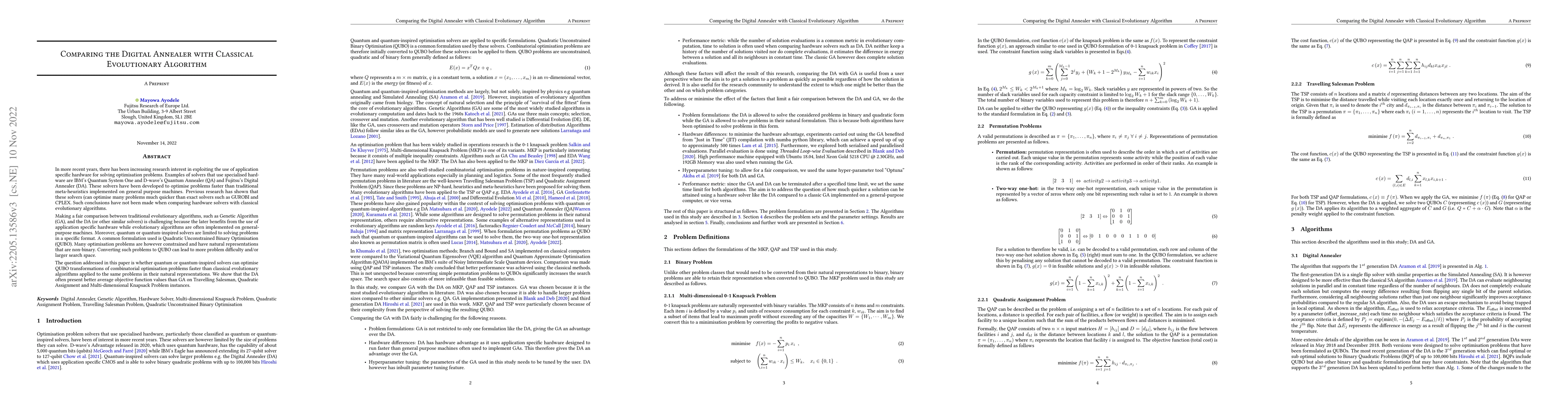 Thumbnail for Comparing the Digital Annealer with Classical Evolutionary Algorithm