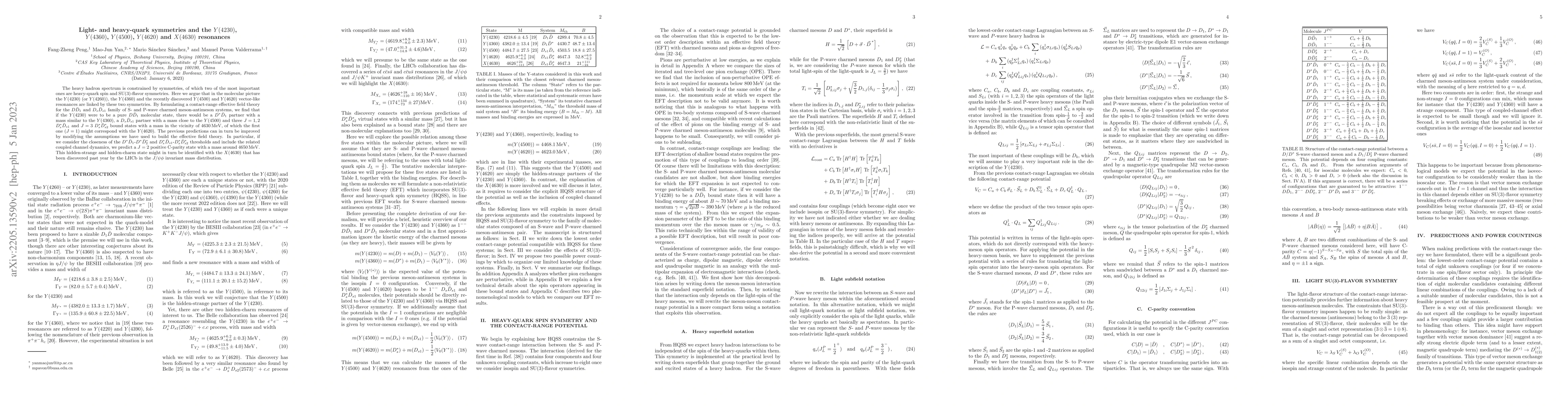 Thumbnail for Light- and heavy-quark symmetries and the $Y(4230)$, $Y(4360)$,
  $Y(4500)$, $Y(4620)$ and $X(4630)$ resonances