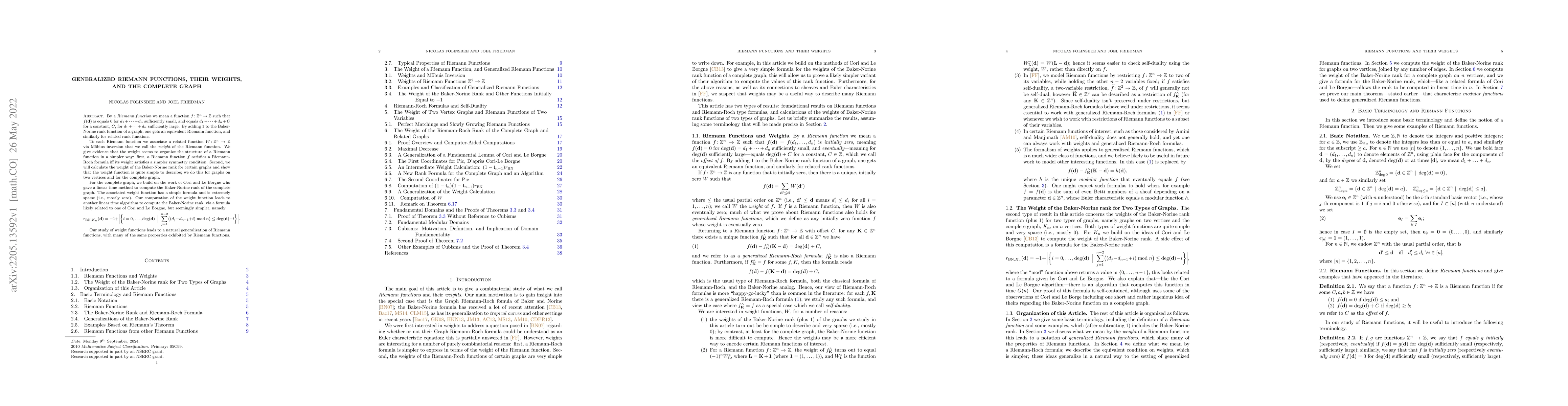 Thumbnail for Generalized Riemann Functions, Their Weights, and the Complete Graph