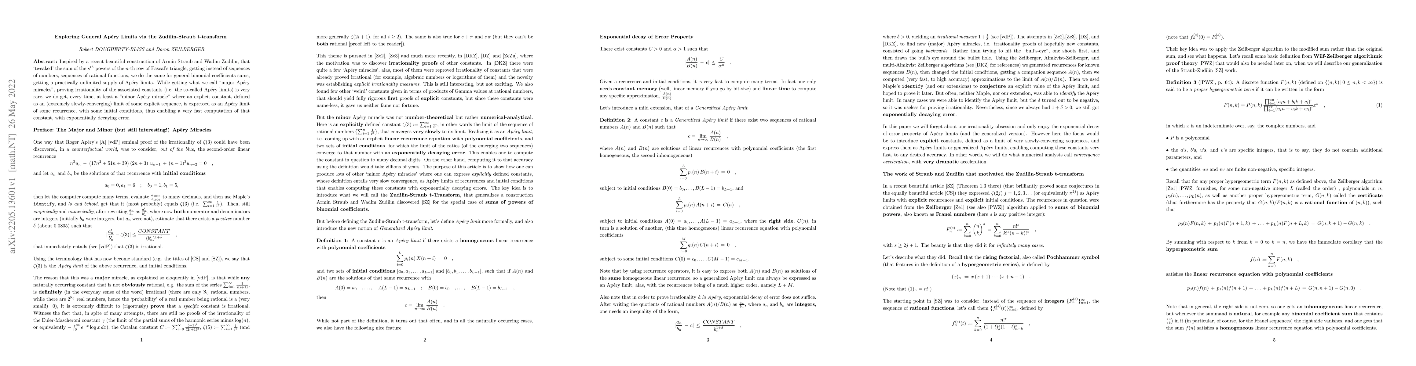 Thumbnail for Exploring General Ap\'ery Limits via the Zudilin-Straub t-transform
