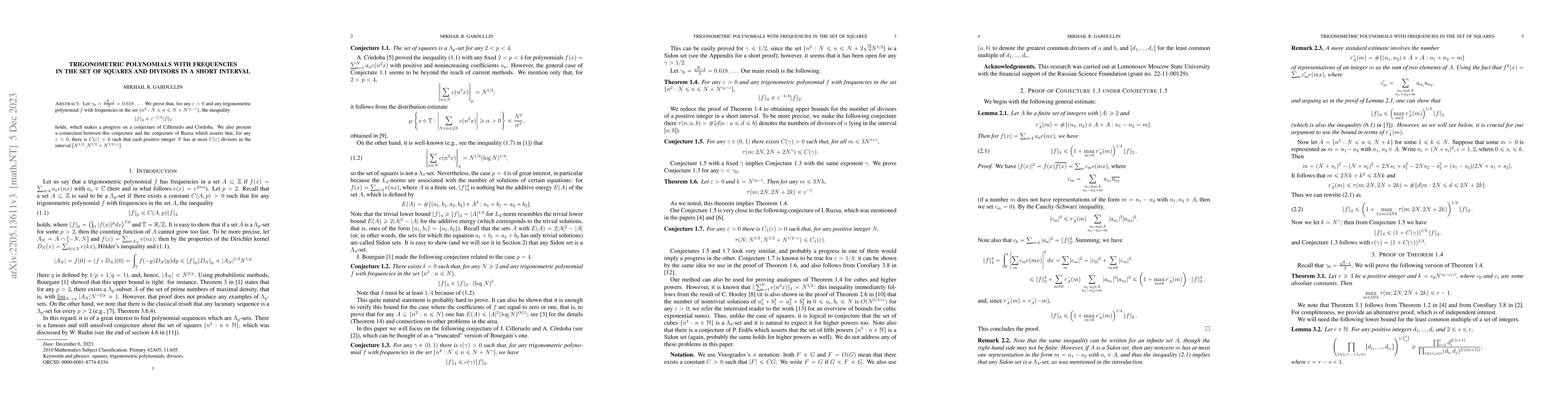 Thumbnail for Trigonometric polynomials with frequencies in the set of squares