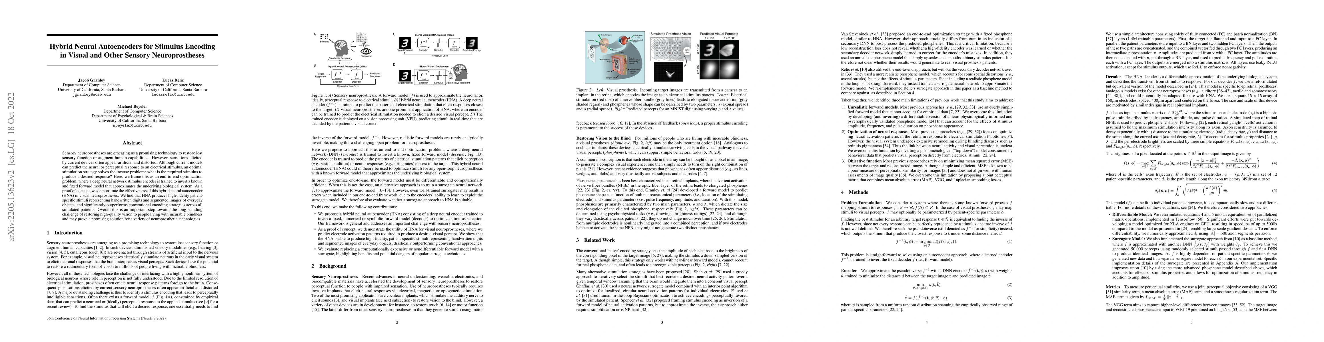 Thumbnail for Hybrid Neural Autoencoders for Stimulus Encoding in Visual and Other
  Sensory Neuroprostheses