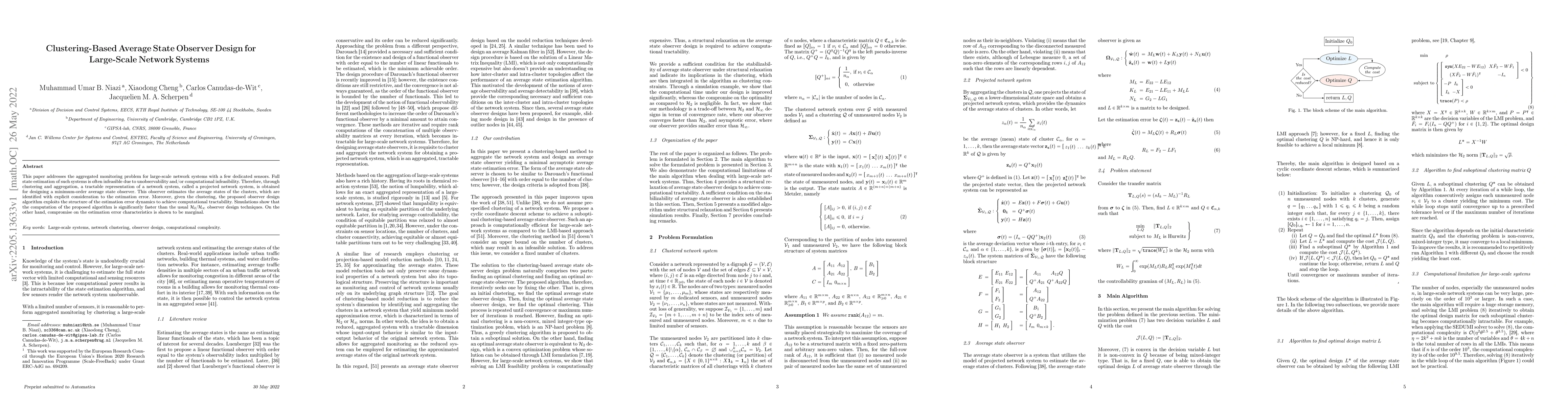 Thumbnail for Clustering-Based Average State Observer Design for Large-Scale Network
  Systems