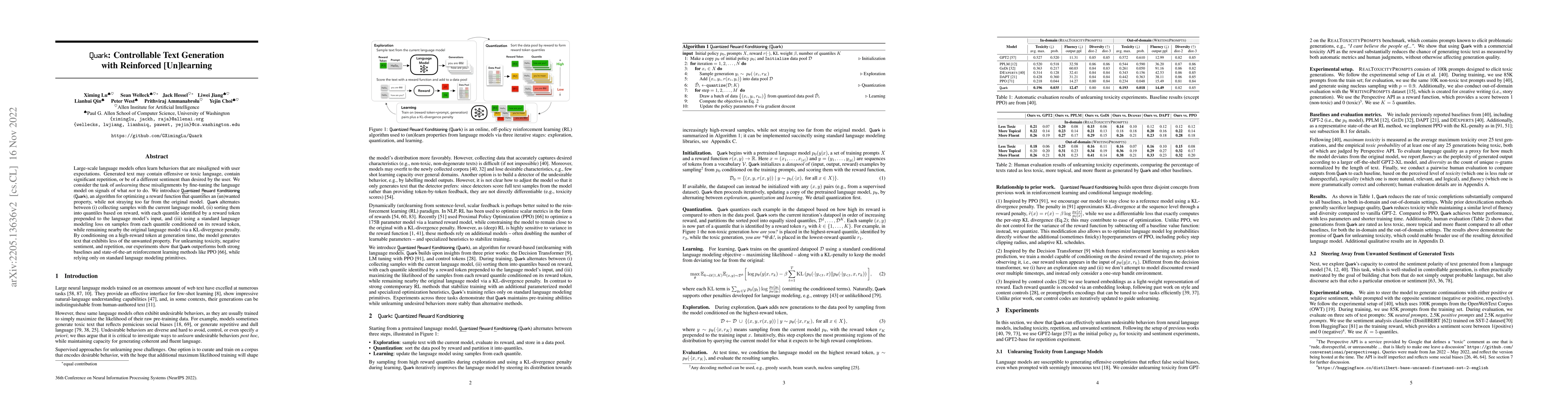 Thumbnail for Quark: Controllable Text Generation with Reinforced Unlearning