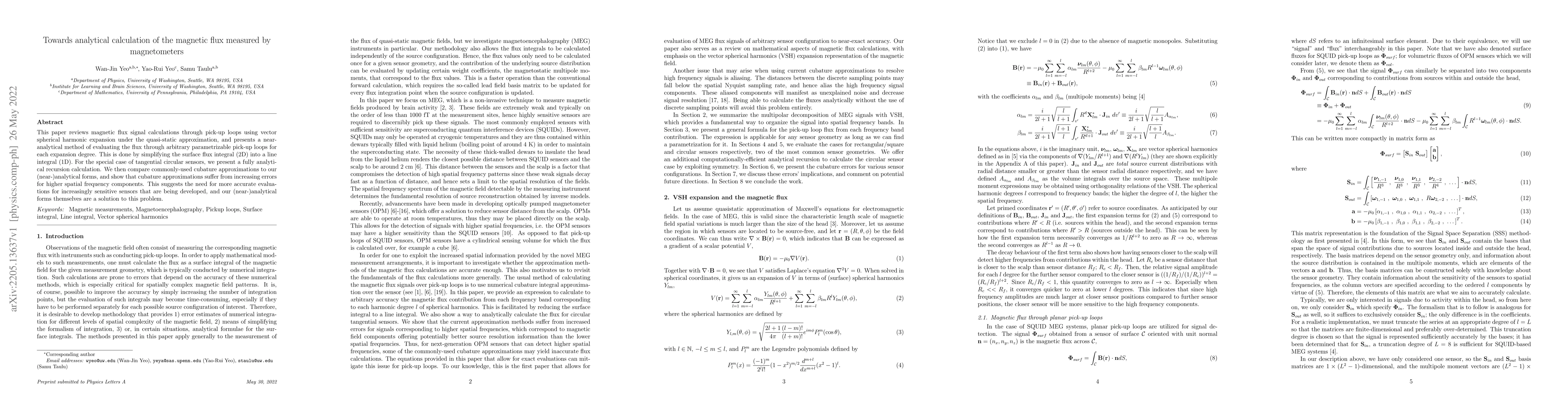Thumbnail for Towards analytical calculation of the magnetic flux measured by
  magnetometers