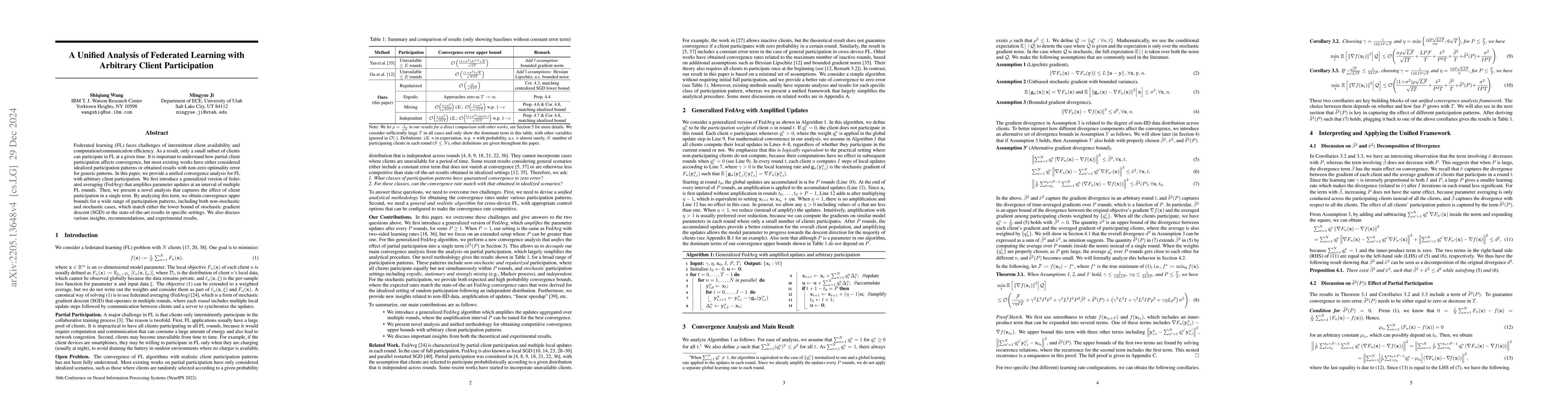 Thumbnail for A Unified Analysis of Federated Learning with Arbitrary Client
  Participation