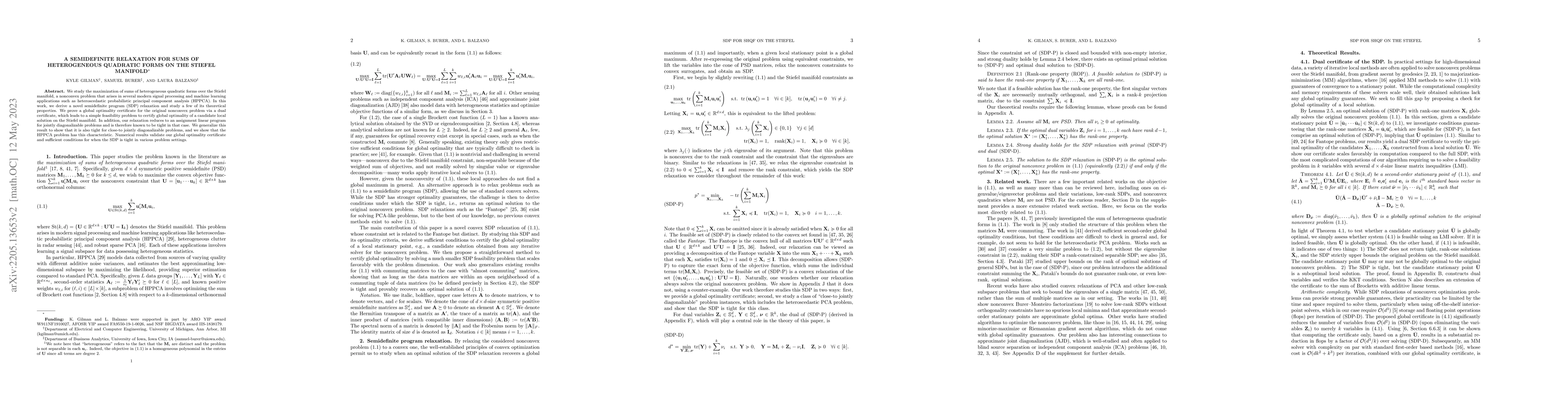 Thumbnail for A Semidefinite Relaxation for Sums of Heterogeneous Quadratic Forms on
  the Stiefel Manifold