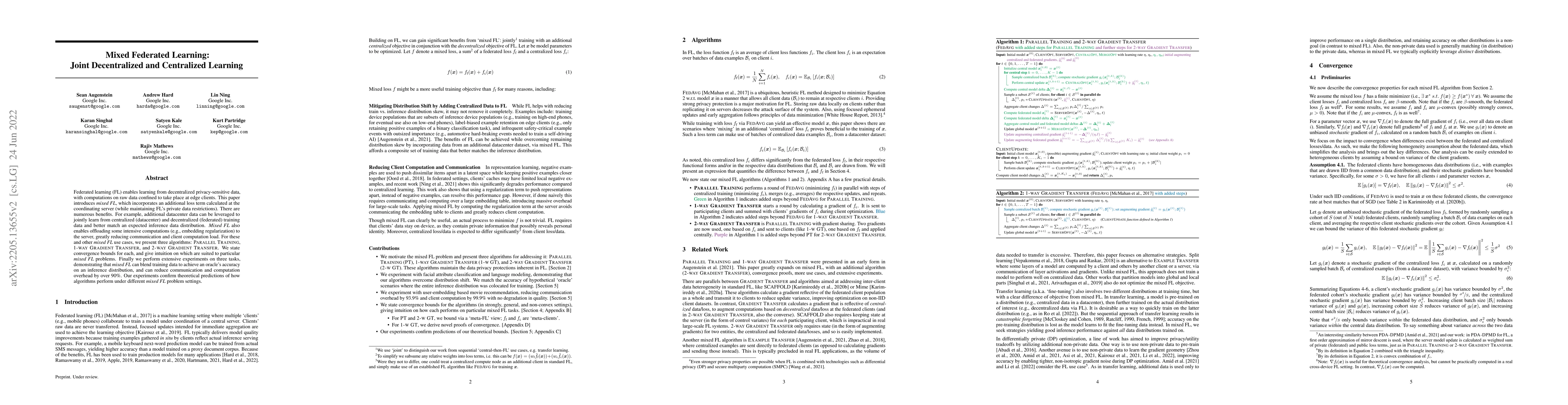Thumbnail for Mixed Federated Learning: Joint Decentralized and Centralized Learning