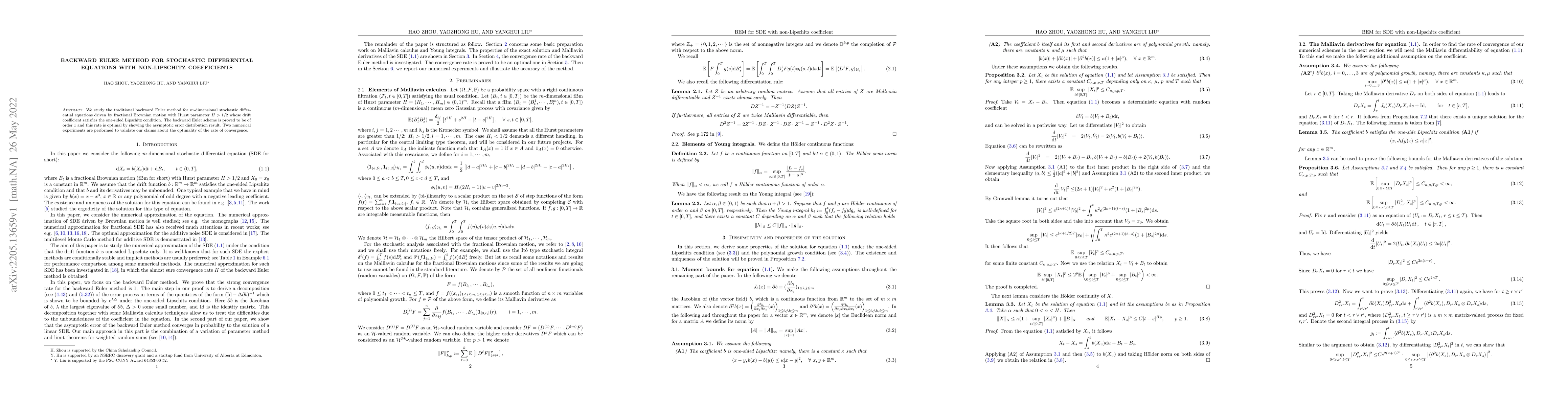 Thumbnail for Backward Euler method for stochastic differential equations with
  non-Lipschitz coefficients