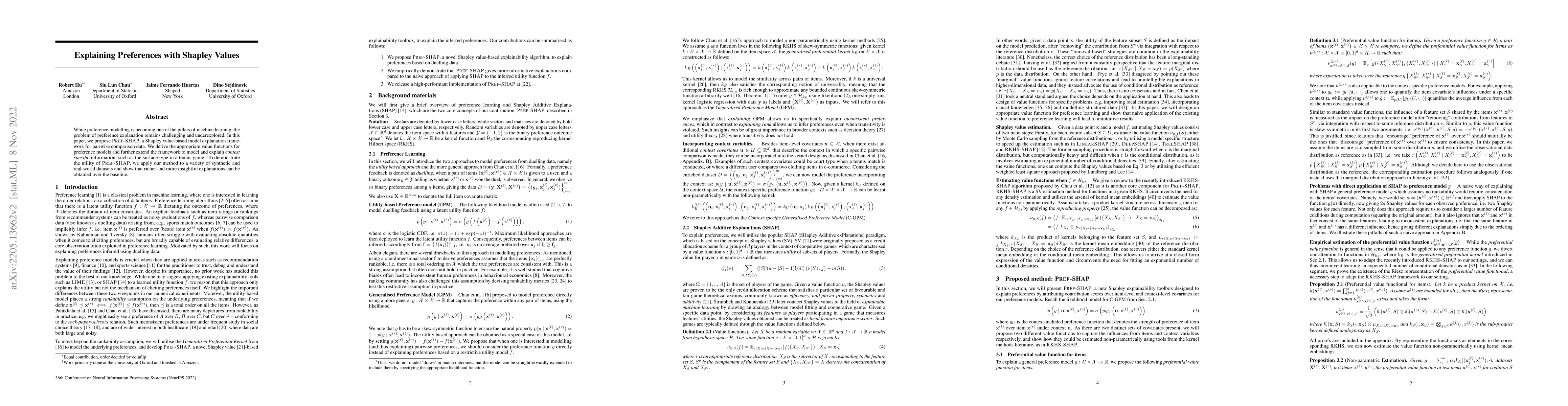 Thumbnail for Explaining Preferences with Shapley Values