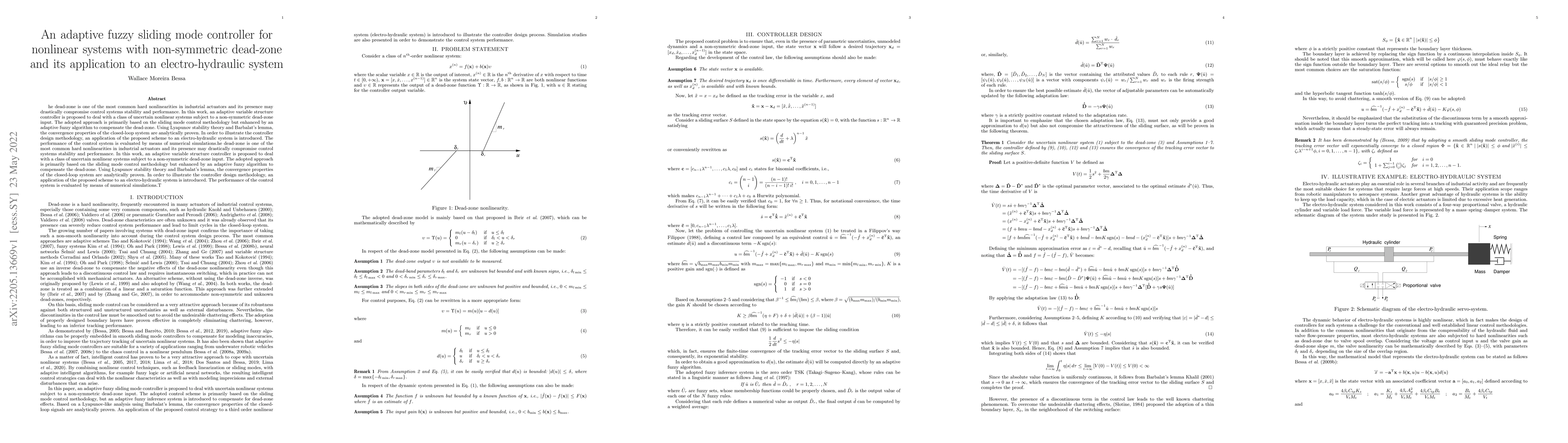 Thumbnail for An adaptive fuzzy sliding mode controller for nonlinear systems with
  non-symmetric dead-zone and its application to an electro-hydraulic system