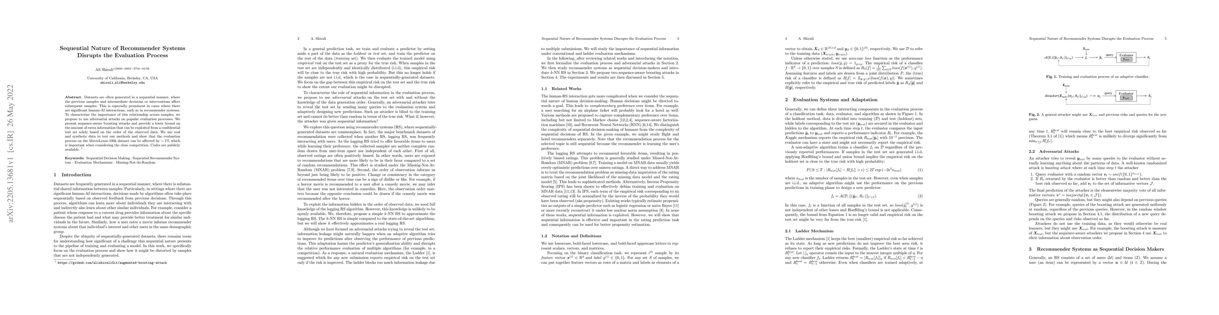 Thumbnail for Sequential Nature of Recommender Systems Disrupts the Evaluation Process