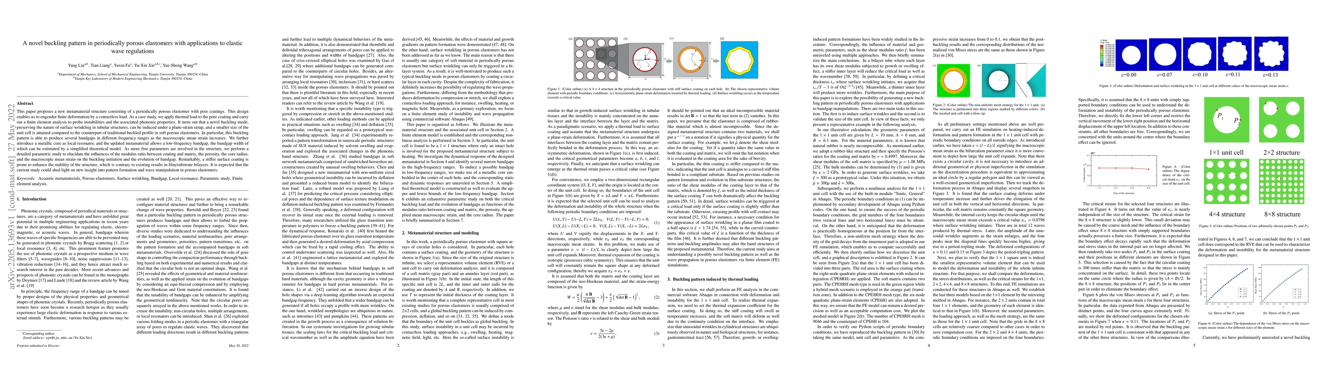 Thumbnail for A novel buckling pattern in periodically porous elastomers with
  applications to elastic wave regulations