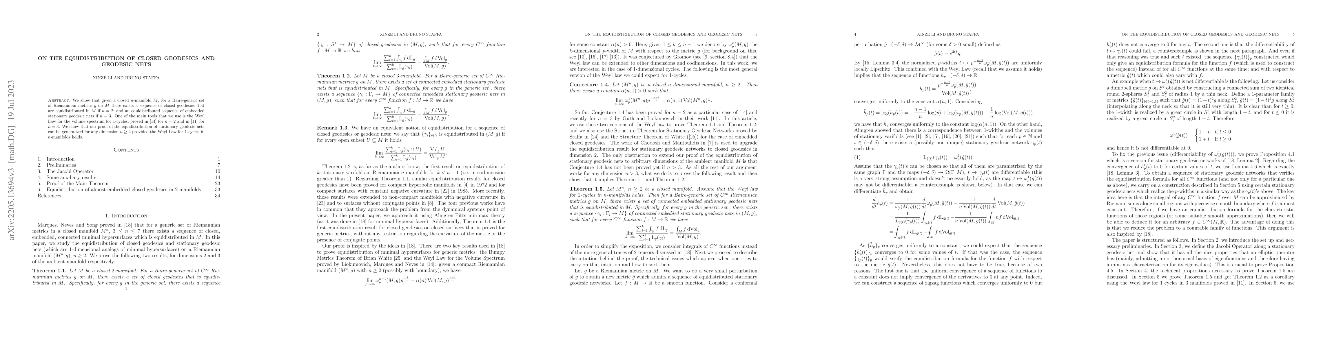 Thumbnail for On the equidistribution of closed geodesics and geodesic nets