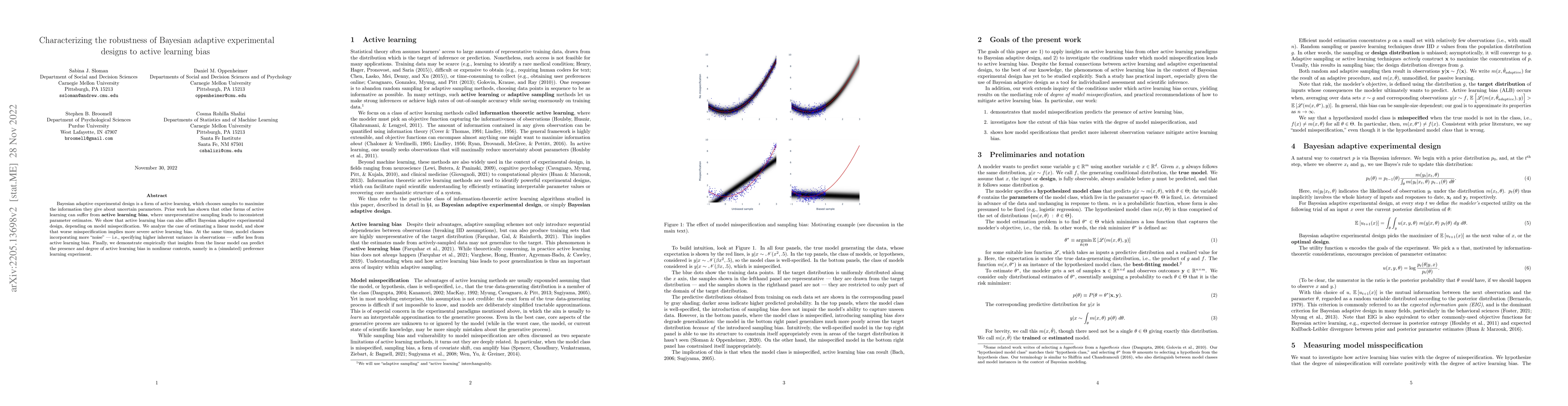 Thumbnail for Characterizing the robustness of Bayesian adaptive experimental designs
  to active learning bias