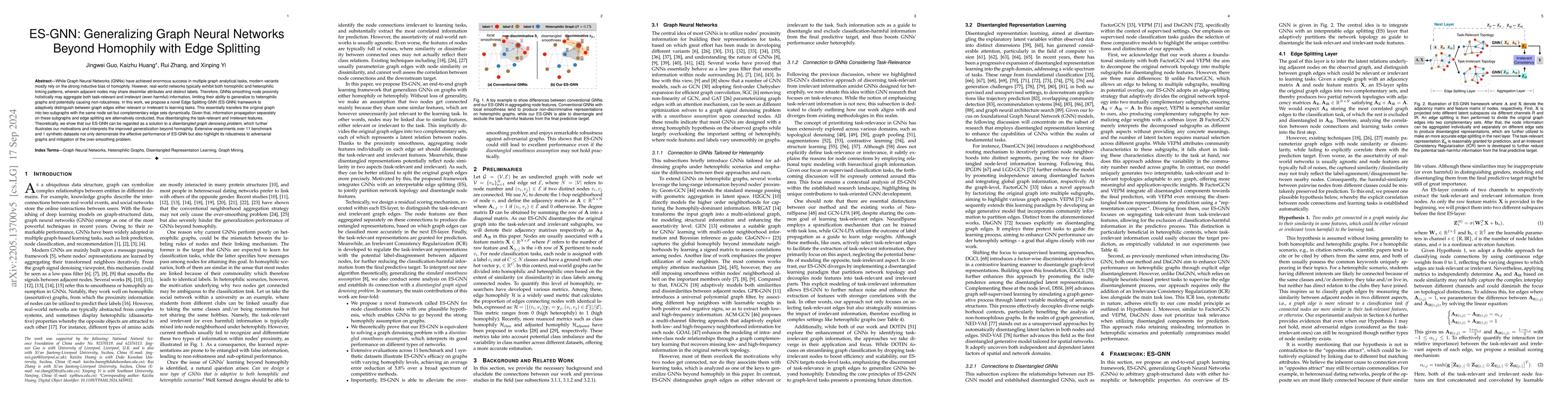 Thumbnail for ES-GNN: Generalizing Graph Neural Networks Beyond Homophily with Edge
  Splitting