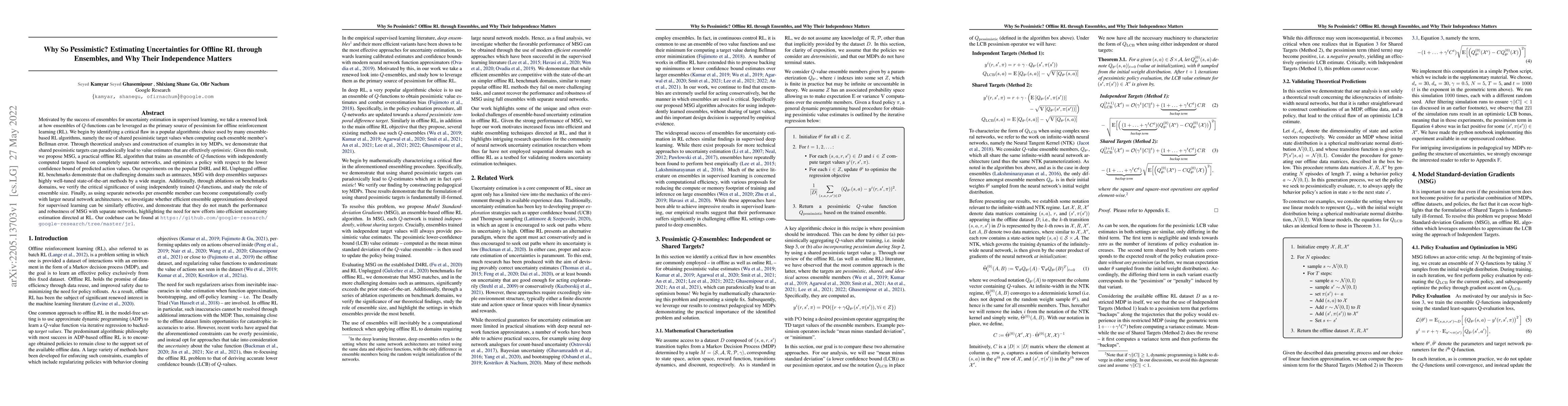 Thumbnail for Why So Pessimistic? Estimating Uncertainties for Offline RL through
  Ensembles, and Why Their Independence Matters