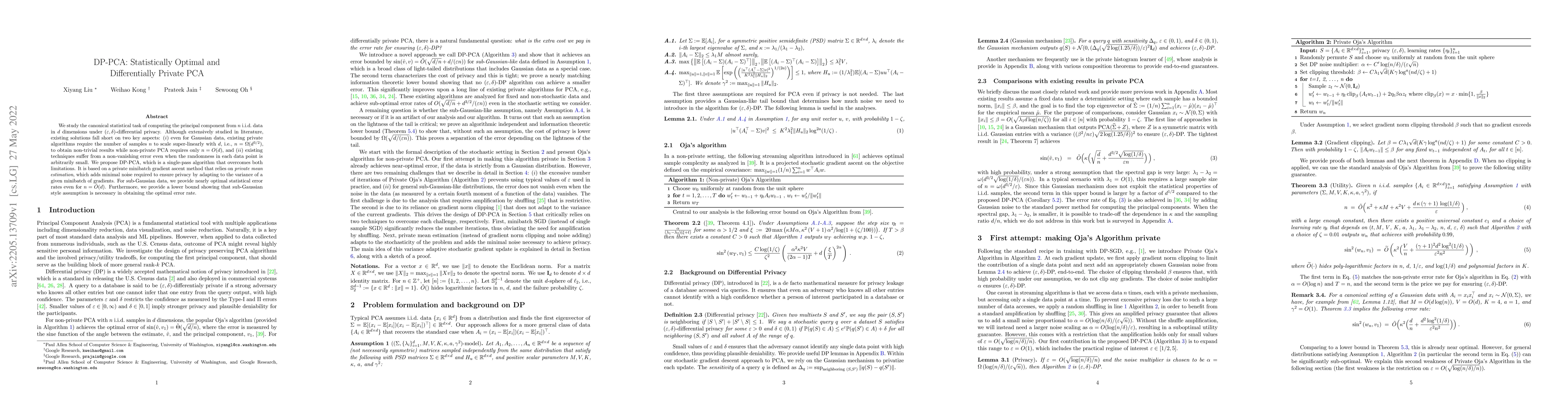Thumbnail for DP-PCA: Statistically Optimal and Differentially Private PCA