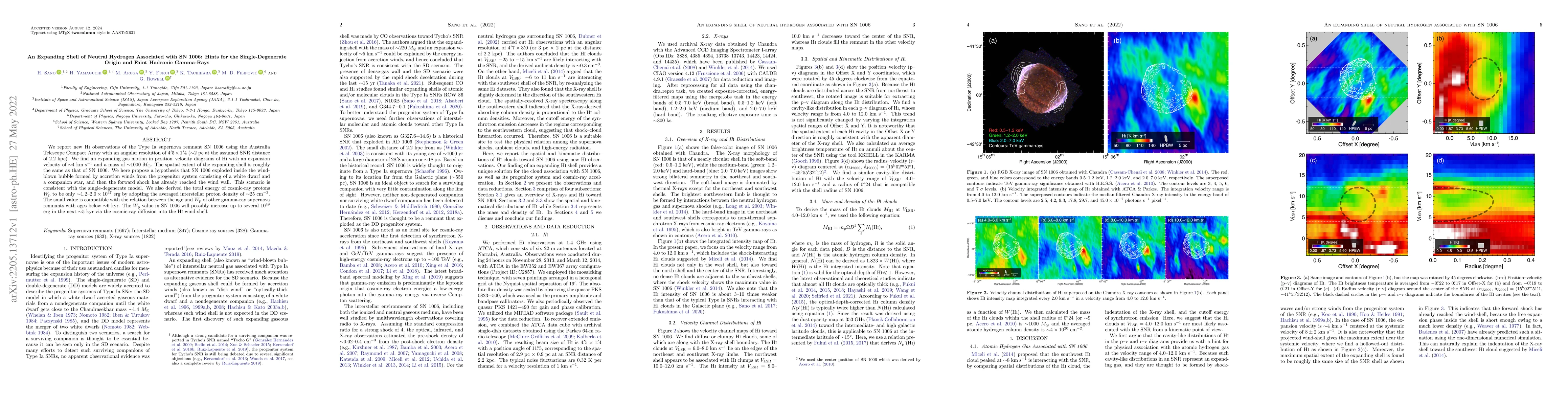 Thumbnail for An Expanding Shell of Neutral Hydrogen Associated with SN 1006: Hints
  for the Single-Degenerate Origin and Faint Hadronic Gamma-Rays