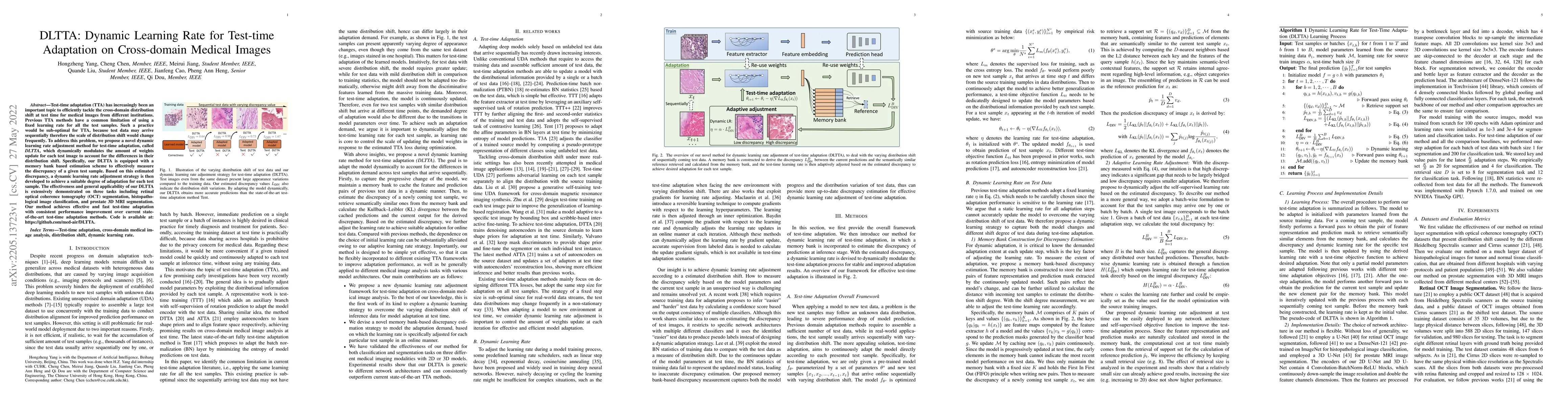 Thumbnail for DLTTA: Dynamic Learning Rate for Test-time Adaptation on Cross-domain
  Medical Images