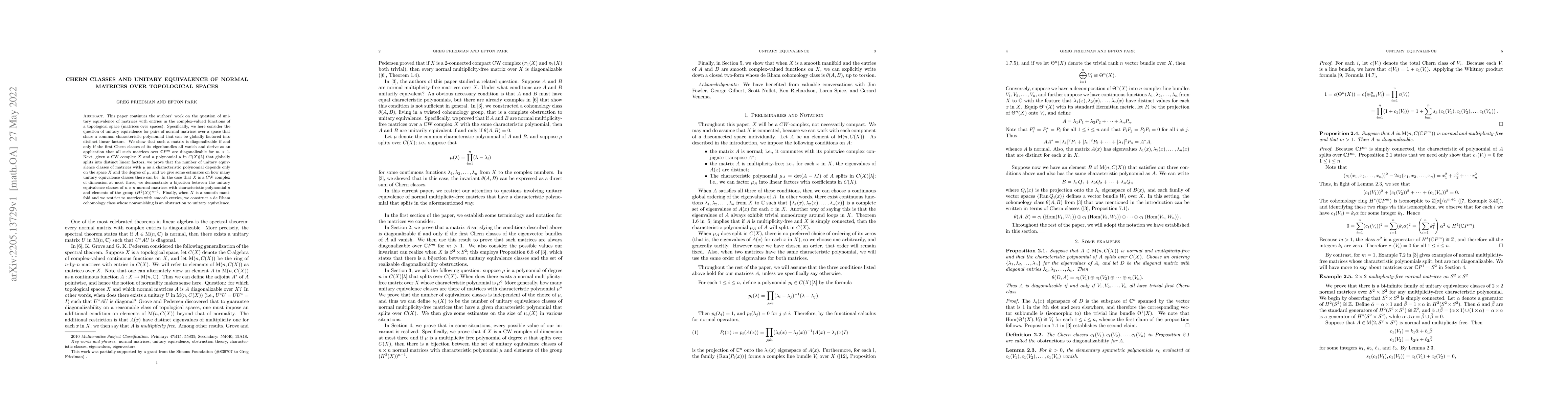 Thumbnail for Chern classes and unitary equivalence of normal matrices over
  topological spaces