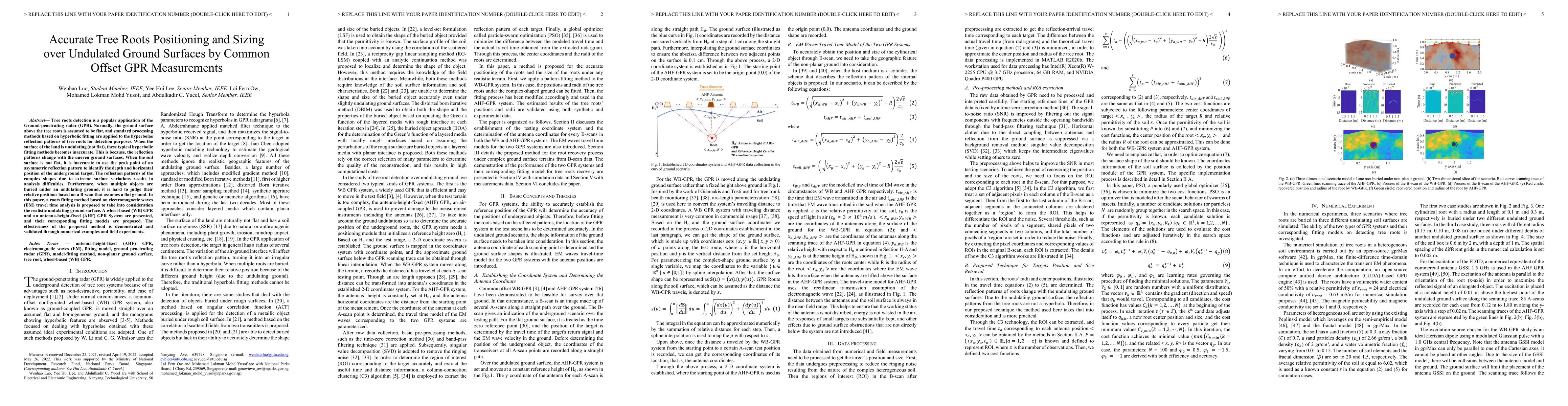 Thumbnail for Accurate Tree Roots Positioning and Sizing over Undulated Ground
  Surfaces by Common Offset GPR Measurements