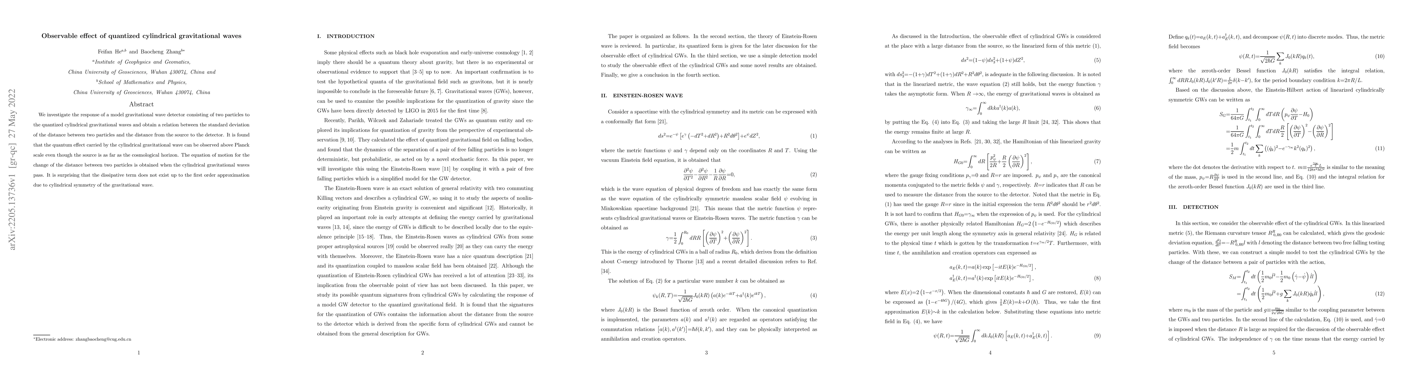 Thumbnail for Observable effect of quantized cylindrical gravitational waves
