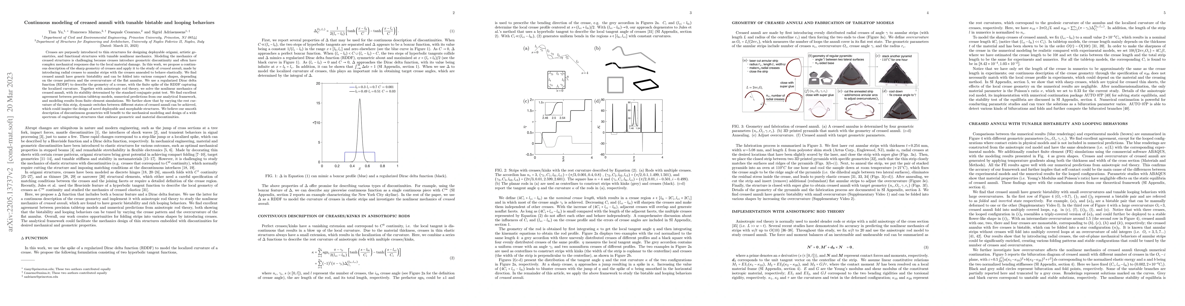 Thumbnail for Continuous modeling of creased annuli with tunable bistable and looping
  behaviors