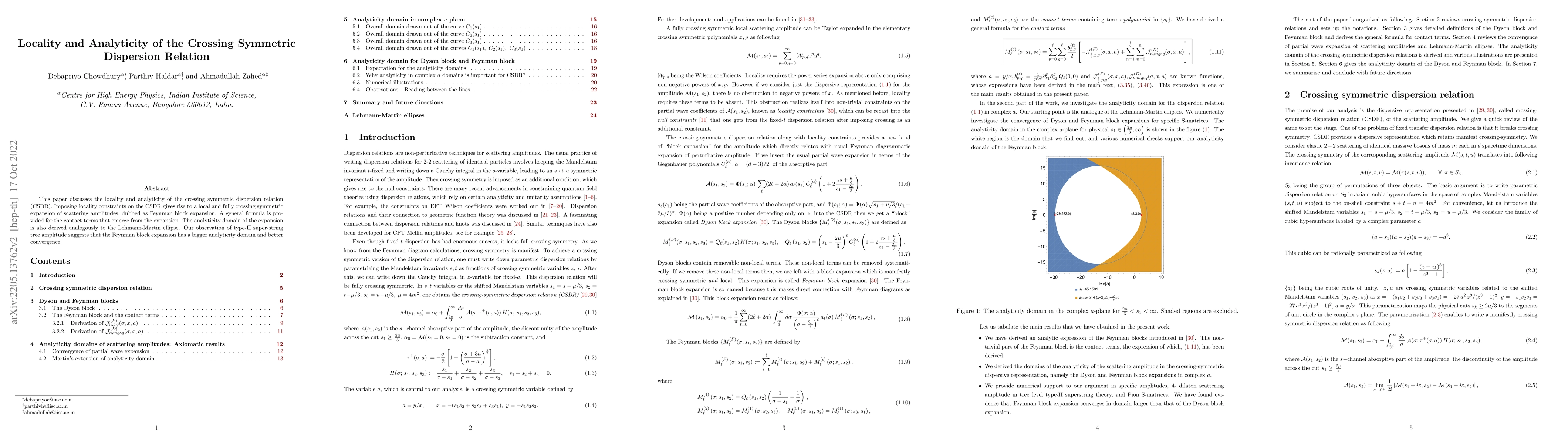 Thumbnail for Locality and Analyticity of the Crossing Symmetric Dispersion Relation