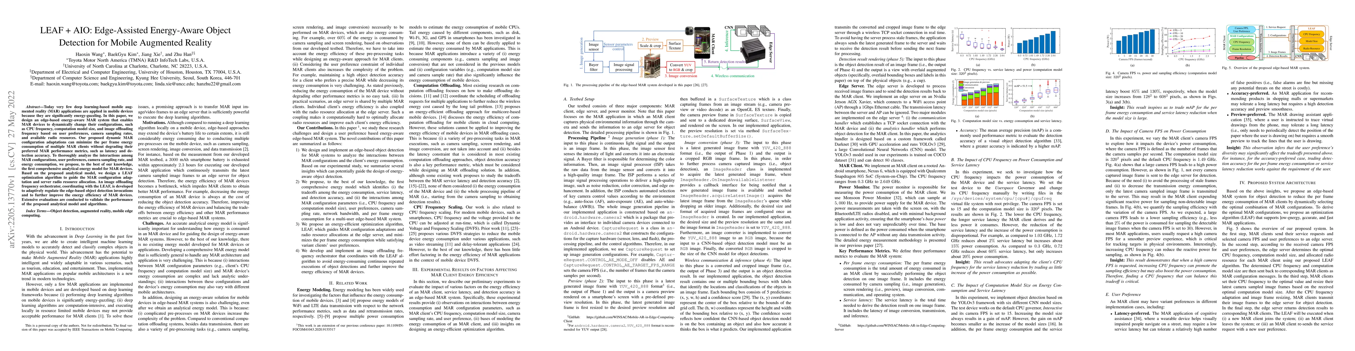 Thumbnail for LEAF + AIO: Edge-Assisted Energy-Aware Object Detection for Mobile
  Augmented Reality