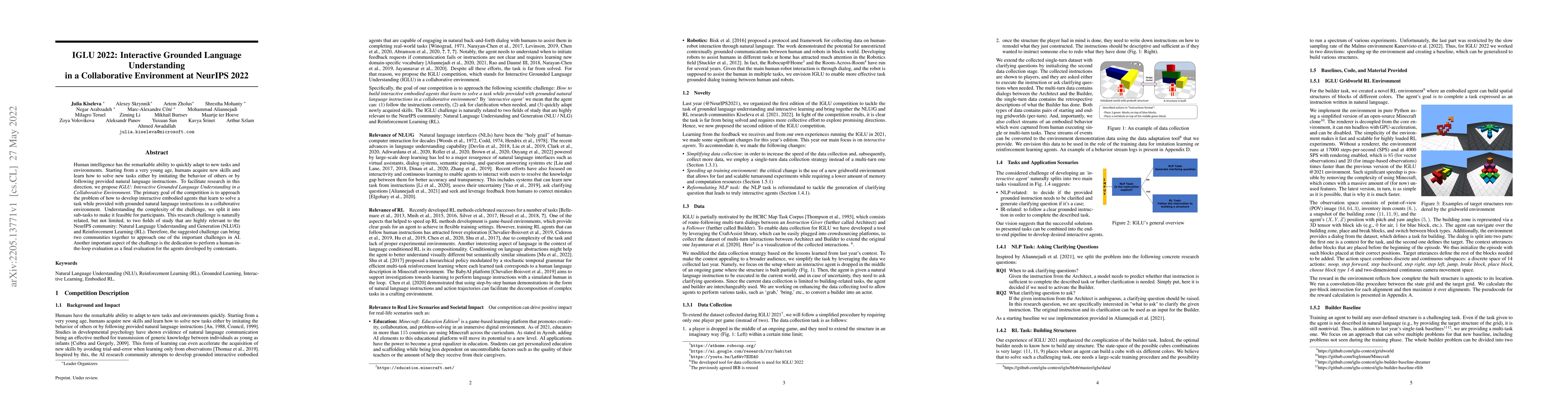 Thumbnail for IGLU 2022: Interactive Grounded Language Understanding in a
  Collaborative Environment at NeurIPS 2022