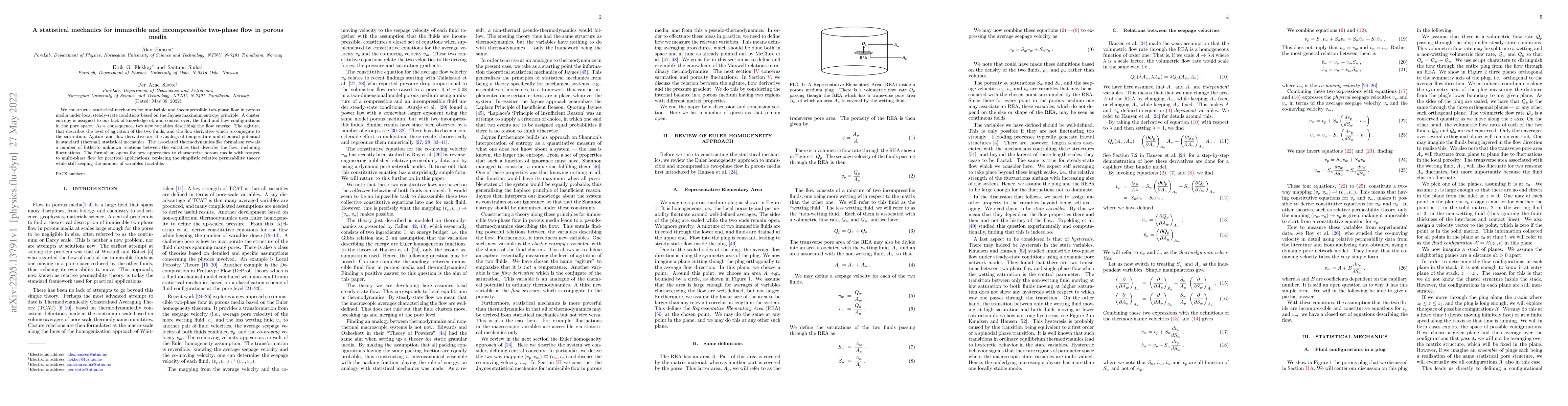 Thumbnail for A statistical mechanics for immiscible and incompressible two-phase flow
  in porous media