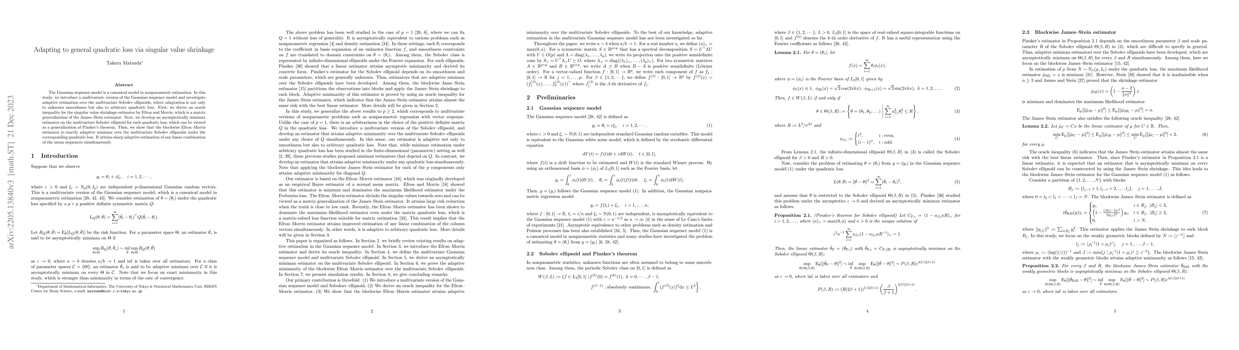 Thumbnail for Adapting to general quadratic loss via singular value shrinkage