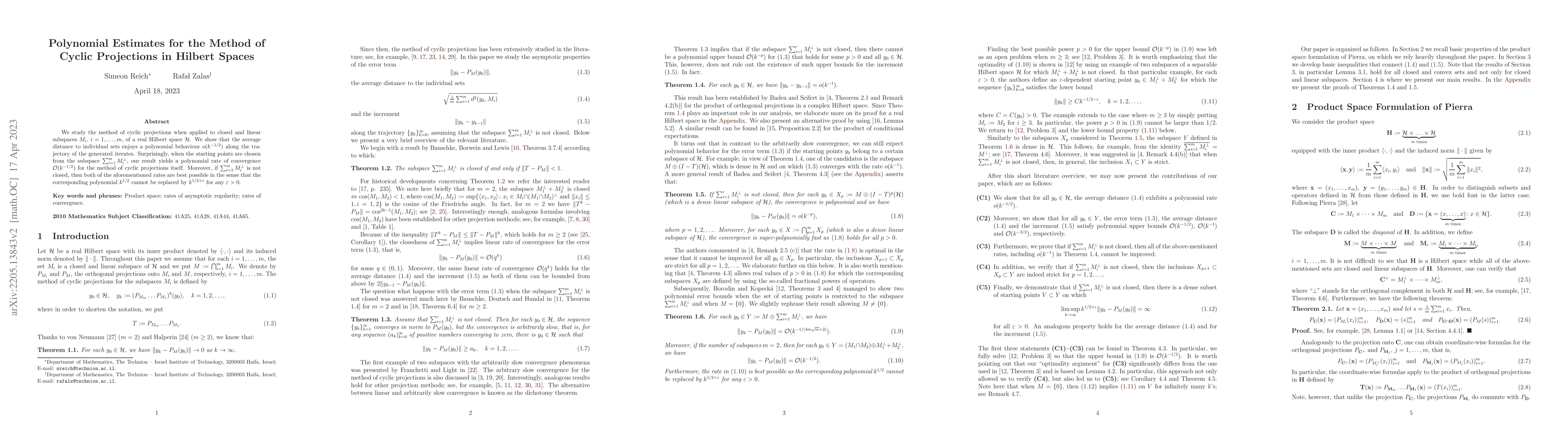 Thumbnail for Polynomial Estimates for the Method of Cyclic Projections in Hilbert
  Spaces