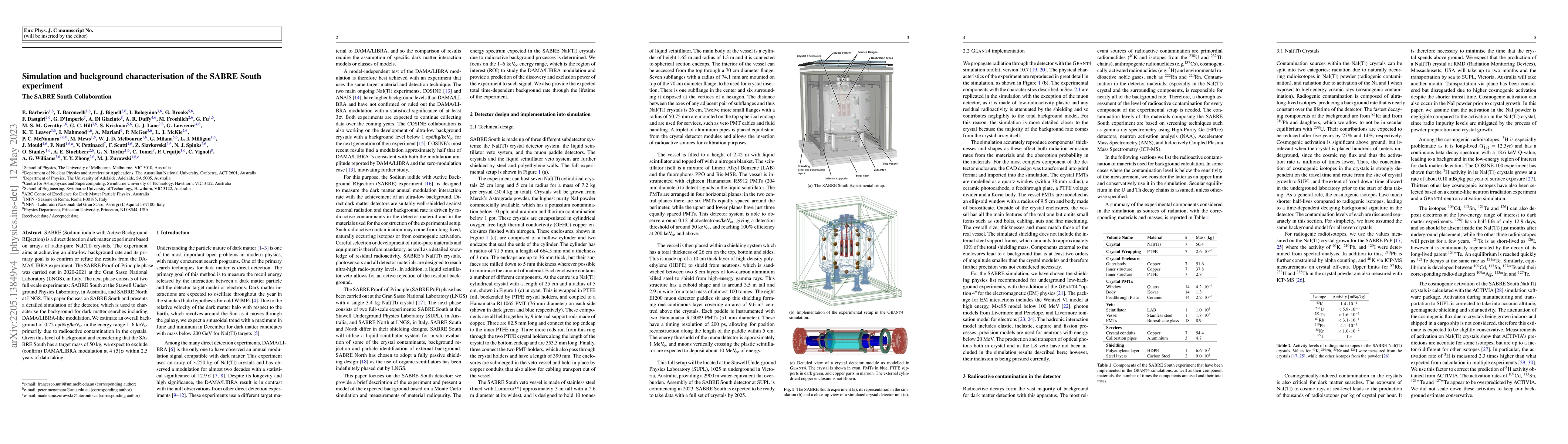 Thumbnail for Simulation and background characterisation of the SABRE South experiment