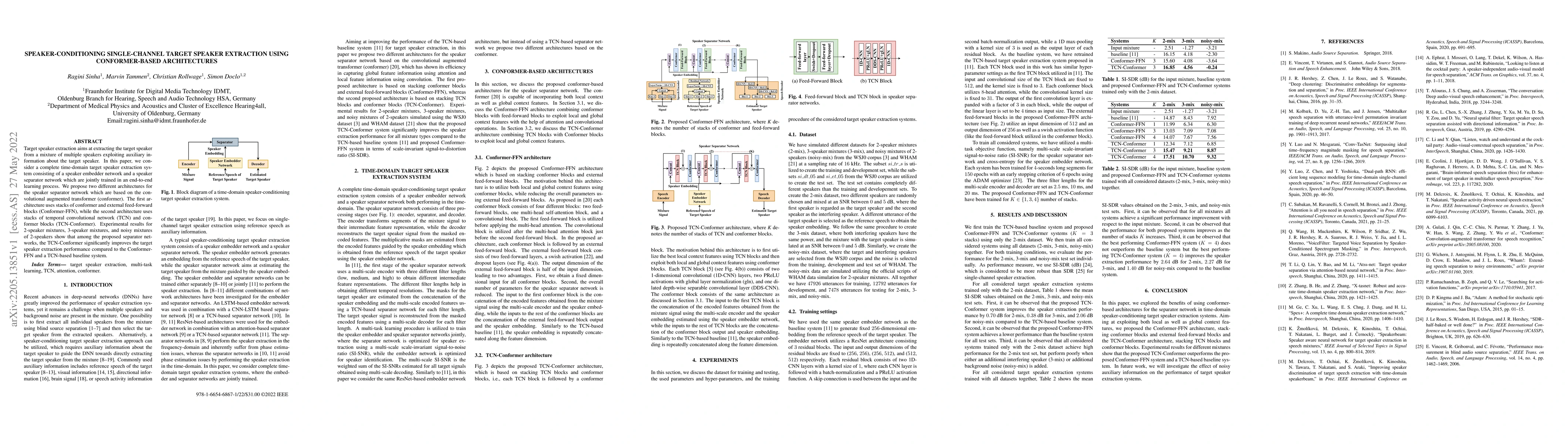 Thumbnail for Speaker-conditioning Single-channel Target Speaker Extraction using
  Conformer-based Architectures