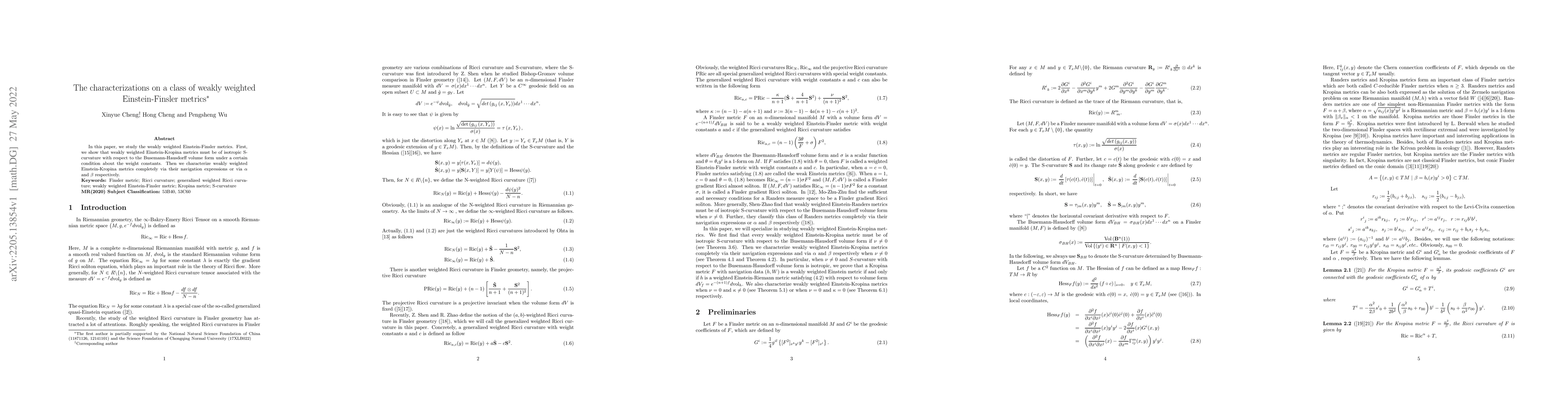 Thumbnail for The characterizations on a class of weakly weighted Einstein-Finsler
  metrics