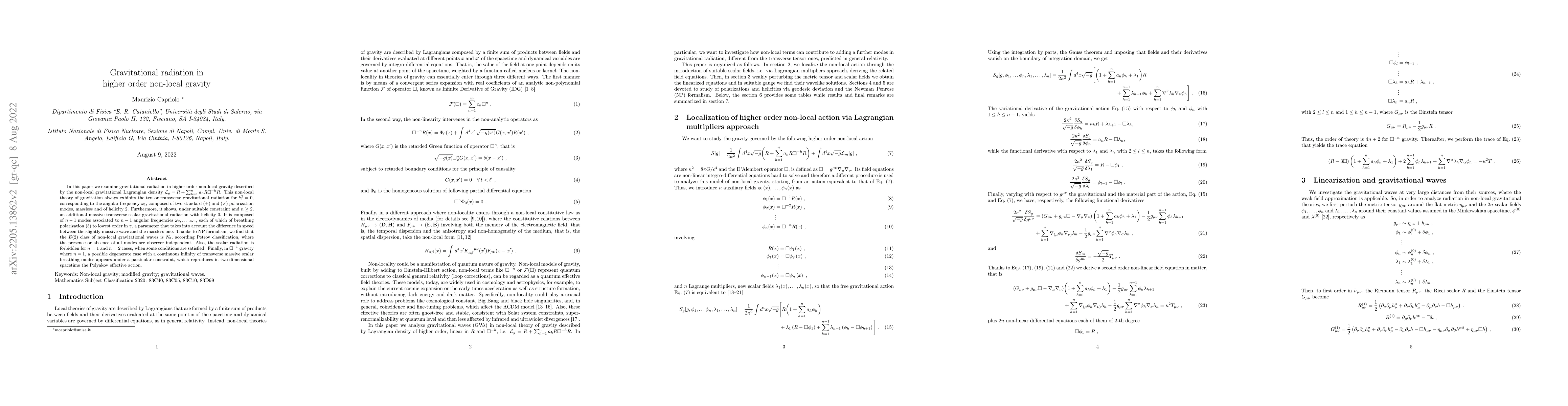 Thumbnail for Gravitational radiation in higher order non-local gravity