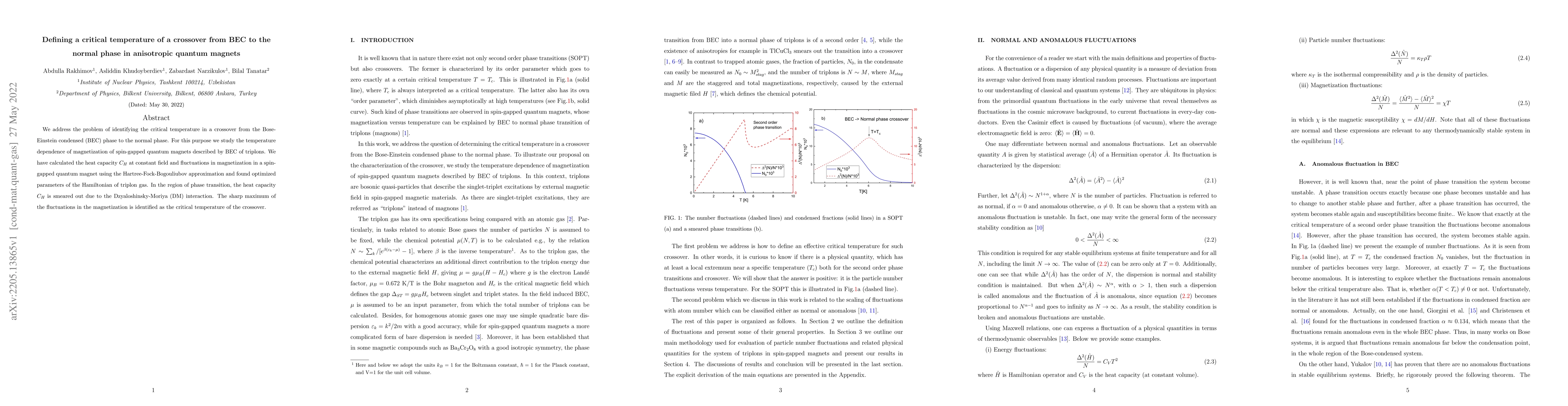 Thumbnail for Defining a critical temperature of a crossover from BEC to the normal
  phase in anisotropic quantum magnets