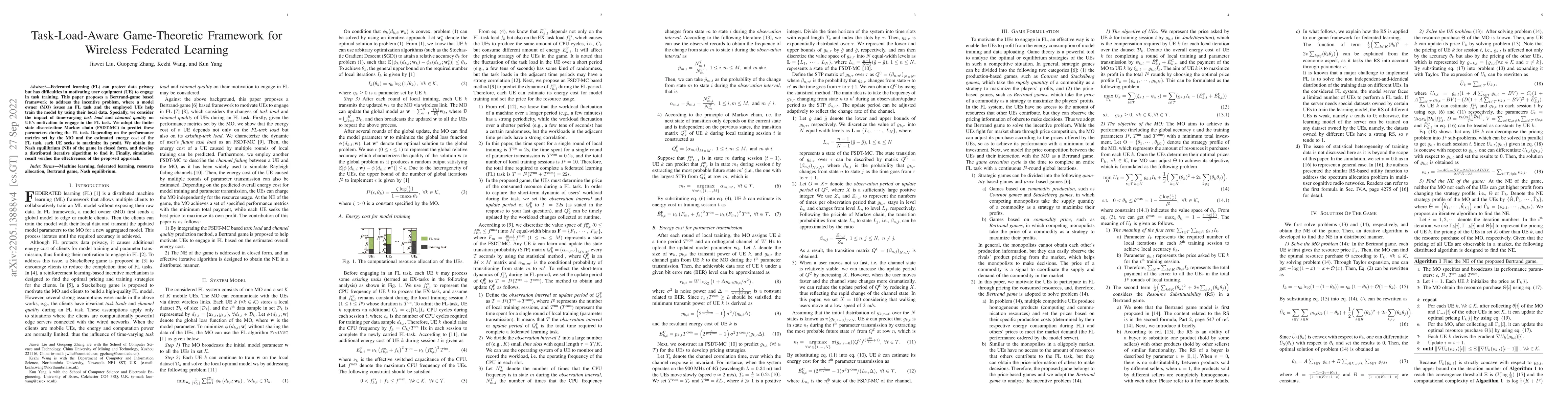 Thumbnail for Task-load-Aware Game-Theoretic Framework for Wireless Federated Learning