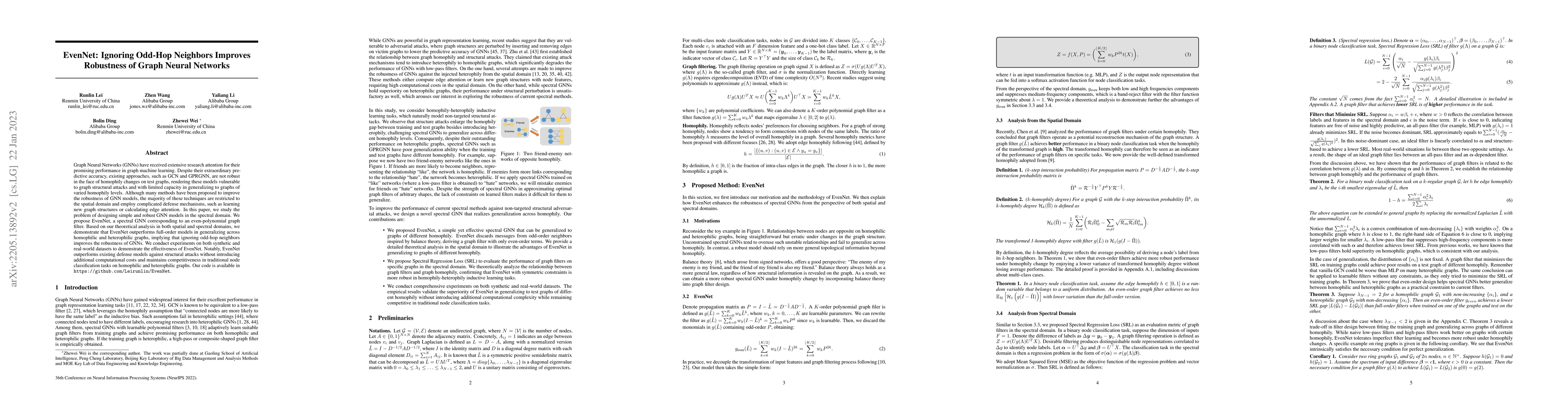 Thumbnail for EvenNet: Ignoring Odd-Hop Neighbors Improves Robustness of Graph Neural
  Networks